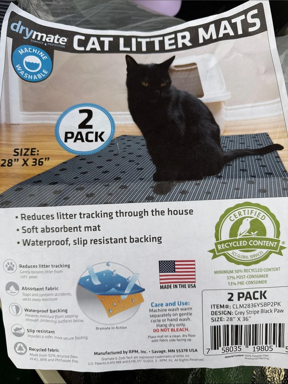 Drymate XL Original Cat Litter Mat - Gray Paw Print (2 Pack)